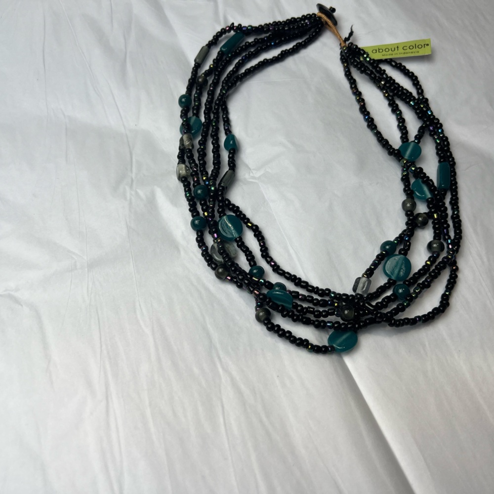 Blue and Black‎ Five Strand Glass Beaded Necklace